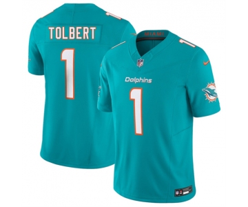 Men's Miami Dolphins #1 Jalen Tolbert Aqua 2026 F.U.S.E. Vapor Limited Football Stitched Jersey