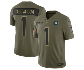 Men's Miami Dolphins #1 Tua Tagovailo Olive 2025 F.U.S.E. Salute to Service Limited Football Stitched Jersey
