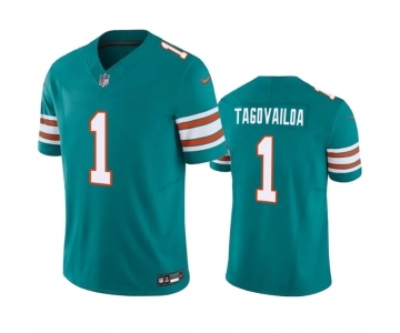Men's Miami Dolphins #1 Tua Tagovailoa Aqua 2023 F.U.S.E Vapor Limited Stitched Football Jersey