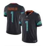Men's Miami Dolphins #1 Tua Tagovailoa Black 2025 F.U.S.E. “Rivalries” Vapor Limited Stitched Football Jersey