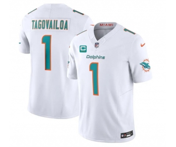 Men's Miami Dolphins #1 Tua Tagovailoa White F.U.S.E With 3-Star C Patch Vapor Limited Stitched Football Jersey