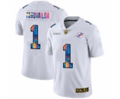 Men's Miami Dolphins #1 Tua Tagovailoa White Multi-Color 2020 Football Crucial Catch Limited Football Jersey
