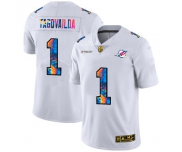 Men's Miami Dolphins #1 Tua Tagovailoa White Multi-Color 2020 Football Crucial Catch Limited Football Jersey