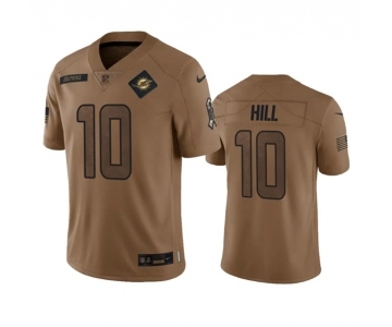 Men's Miami Dolphins #10 Tyreek Hill 2023 Brown Salute To Service Limited Football Stitched Jersey