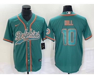 Men's Miami Dolphins #10 Tyreek Hill Aqua Cool Base Stitched Baseball Jersey