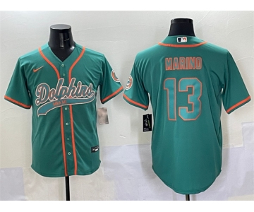 Men's Miami Dolphins #13 Dan Marino Aqua Cool Base Stitched Baseball Jersey