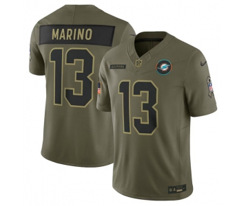 Men's Miami Dolphins #13 Dan Marino Olive 2025 Salute to Service Limited Football Stitched Jersey