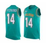 Men's Miami Dolphins #14 Ryan Fitzpatrick Limited Aqua Green Player Name & Number Tank Top Football Jersey