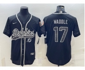 Men's Miami Dolphins #17 Jaylen Waddle Black Reflective With Patch Cool Base Stitched Baseball Jersey