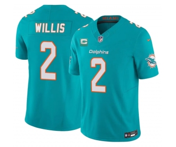 Men's Miami Dolphins #2 Malik Willis Aqua 2026 F.U.S.E. 1-Star C Patch Vapor Limited Football Stitched Jersey