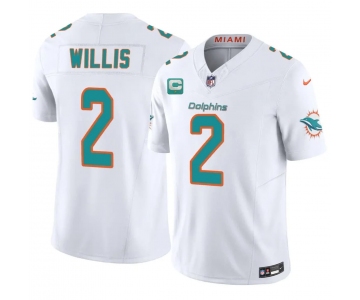 Men's Miami Dolphins #2 Malik Willis White 2026 F.U.S.E. 1-Star C Patch Vapor Limited Football Stitched Jersey