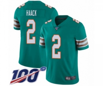 Men's Miami Dolphins #2 Matt Haack Aqua Green Alternate Vapor Untouchable Limited Player 100th Season Football Jersey