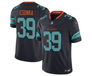 Men's Miami Dolphins #39 Larry Csonka Black 2025 F.U.S.E. “Rivalries” Vapor Limited Football Stitched Jersey
