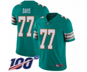 Men's Miami Dolphins #77 Jesse Davis Aqua Green Alternate Vapor Untouchable Limited Player 100th Season Football Jersey