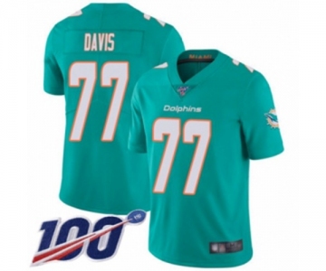Men's Miami Dolphins #77 Jesse Davis Aqua Green Team Color Vapor Untouchable Limited Player 100th Season Football Jersey
