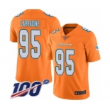 Men's Miami Dolphins #95 Tank Carradine Limited Orange Rush Vapor Untouchable 100th Season Football Jersey