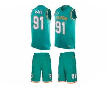 Men's Nike Miami Dolphins #91 Cameron Wake Limited Aqua Green Tank Top Suit NFL Jersey