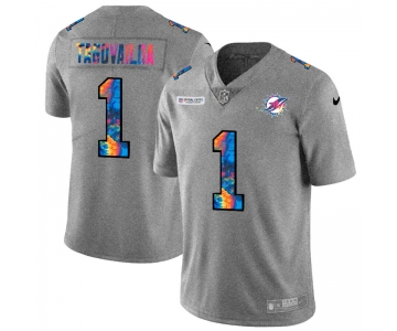 Miami Dolphins #1 Tua Tagovailoa Men's Nike Multi-Color 2020 NFL Crucial Catch NFL Jersey Greyheather