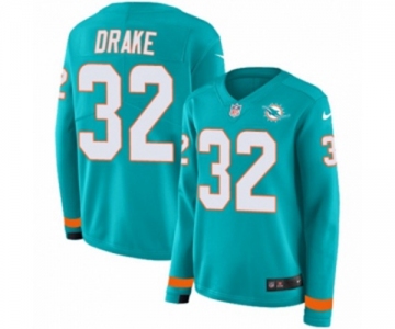 Women Nike Miami Dolphins #32 Kenyan Drake Limited Aqua Therma Long Sleeve NFL Jersey