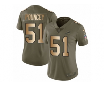 Women Nike Miami Dolphins #51 Mike Pouncey Limited Olive Gold 2017 Salute to Service NFL Jersey