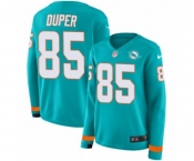 Women Nike Miami Dolphins #85 Mark Duper Limited Aqua Therma Long Sleeve NFL Jersey