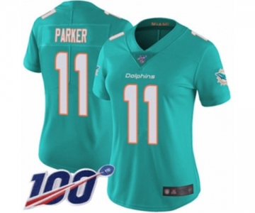 Women's Miami Dolphins #11 DeVante Parker Aqua Green Team Color Vapor Untouchable Limited Player 100th Season Football Jersey