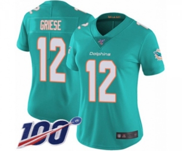 Women's Miami Dolphins #12 Bob Griese Aqua Green Team Color Vapor Untouchable Limited Player 100th Season Football Jersey