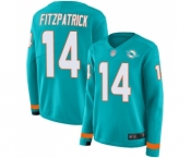 Women's Miami Dolphins #14 Ryan Fitzpatrick Limited Aqua Therma Long Sleeve Football Jersey