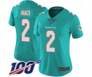 Women's Miami Dolphins #2 Matt Haack Aqua Green Team Color Vapor Untouchable Limited Player 100th Season Football Jersey