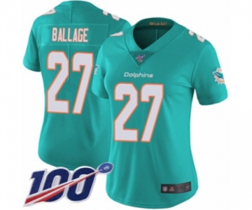 Women's Miami Dolphins #27 Kalen Ballage Aqua Green Team Color Vapor Untouchable Limited Player 100th Season Football Jersey
