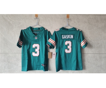 Women's Miami Dolphins #3 Myles Gaskin Aqua 2024 F.U.S.E Vapor Untouchable Stitched Jersey
