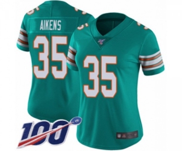 Women's Miami Dolphins #35 Walt Aikens Aqua Green Alternate Vapor Untouchable Limited Player 100th Season Football Jersey