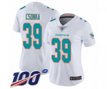 Women's Miami Dolphins #39 Larry Csonka White Vapor Untouchable Limited Player 100th Season Football Jersey