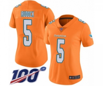 Women's Miami Dolphins #5 Jake Rudock Limited Orange Rush Vapor Untouchable 100th Season Football Jersey
