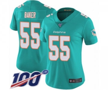 Women's Miami Dolphins #55 Jerome Baker Aqua Green Team Color Vapor Untouchable Limited Player 100th Season Football Jersey