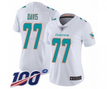 Women's Miami Dolphins #77 Jesse Davis White Vapor Untouchable Limited Player 100th Season Football Jersey