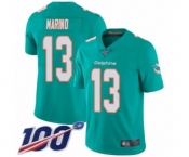 Youth Miami Dolphins #13 Dan Marino Aqua Green Team Color Vapor Untouchable Limited Player 100th Season Football Jersey