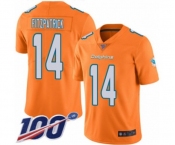 Youth Miami Dolphins #14 Ryan Fitzpatrick Limited Orange Rush Vapor Untouchable 100th Season Football Jersey