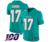 Youth Miami Dolphins #17 Allen Hurns Aqua Green Team Color Vapor Untouchable Limited Player 100th Season Football Jersey