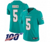 Youth Miami Dolphins #5 Jake Rudock Aqua Green Team Color Vapor Untouchable Limited Player 100th Season Football Jersey