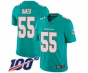 Youth Miami Dolphins #55 Jerome Baker Aqua Green Team Color Vapor Untouchable Limited Player 100th Season Football Jersey