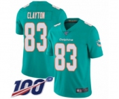 Youth Miami Dolphins #83 Mark Clayton Aqua Green Team Color Vapor Untouchable Limited Player 100th Season Football Jersey