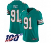 Youth Miami Dolphins #91 Cameron Wake Aqua Green Alternate Vapor Untouchable Limited Player 100th Season Football Jersey