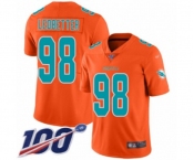 Youth Miami Dolphins #98 Jonathan Ledbetter Limited Orange Inverted Legend 100th Season Football Jersey