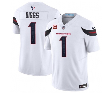 Men's Houston Texans #1 Stefon Diggs White 2024 Vapor F.U.S.E. With 4-Star C Patch Limited Stitched Jersey