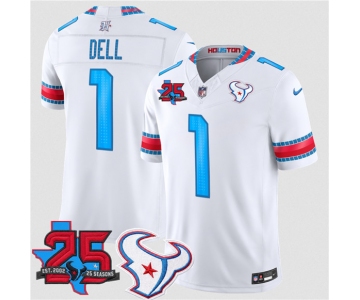 Men's Houston Texans #1 Tank Dell White 2026 F.U.S.E. Rivalries Collection With 25th Anniversary Patch Limited Football Stitched Jersey
