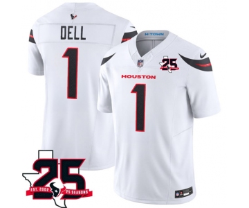 Men's Houston Texans #1 Tank Dell White 2026 F.U.S.E. With 25th Anniversary Patch Limited Football Stitched Jersey