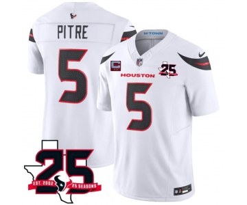 Men's Houston Texans #5 Jalen Pitre White 2026 With 25th Anniversary Patch And 2-Star C Patch F.U.S.E. Vapor Limited Football Stitched Jersey