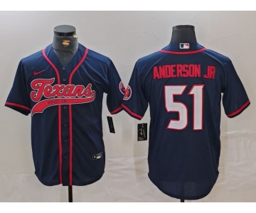 Men's Houston Texans #51 Will Anderson Jr. Navy With Patch Cool Base Stitched Baseball Jersey