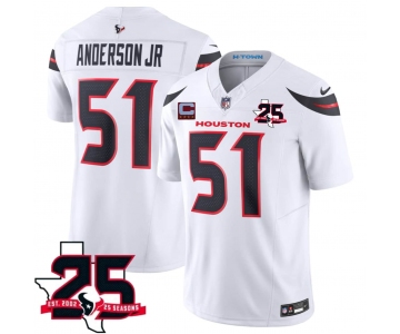 Men's Houston Texans #51 Will Anderson Jr White 2026 With 25th Anniversary Patch And 4-Star C Patch F.U.S.E. Vapor Limited Football Stitched Jersey